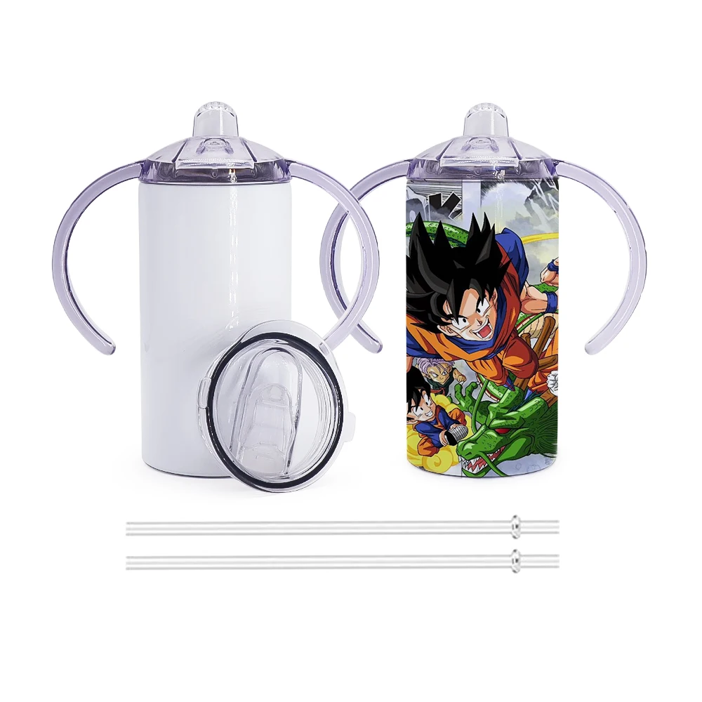 12oz Kids Sippy Cup Baby Water Bottle BPA Free Stainless Steel Straight Sublimation Blanks Tumbler Baby Sippy Cup with 2 lids
