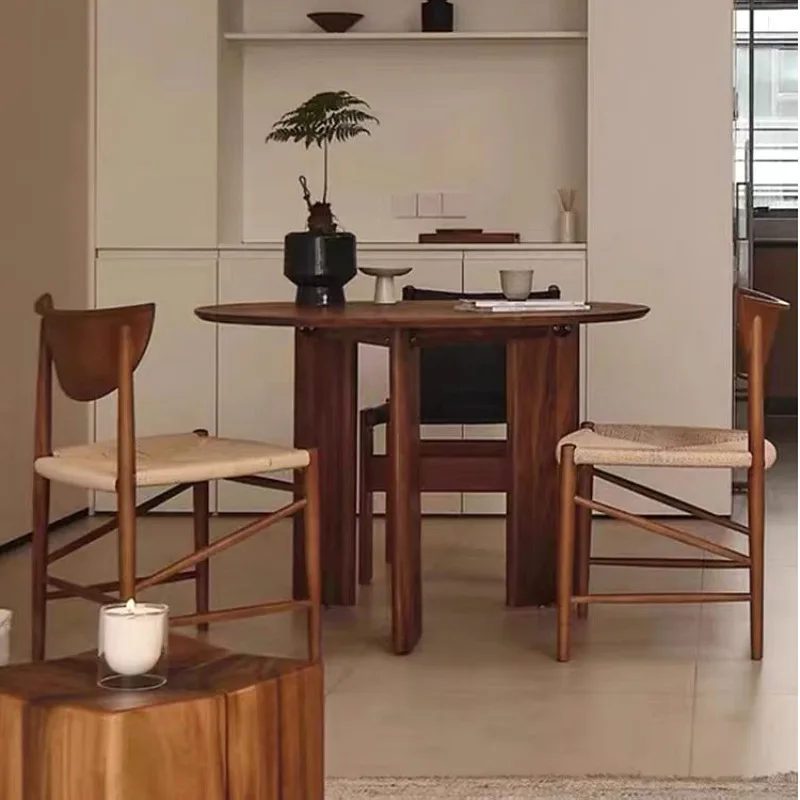 Nordic Modern Furniture Kitchen Restaurant Dinning Solid Wood Side Cane Seat Woven Rattan Dining Chair