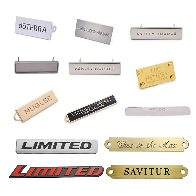 Custom Logo Engraved Fashion Metal Adhesive Labels For Apparel Jeans Clothing