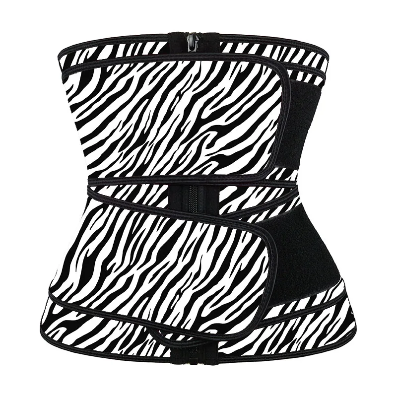 NANBIN Latex Double Belt White Zebra Print Corset 2 belts Shaper Waist Trainer