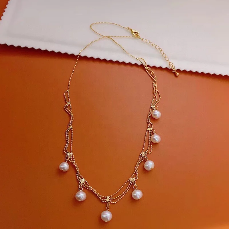  Haiyang 6-7mm Natural Freshwater Pearl Necklace for Women Lace Design Charm RomantiC Choker Fashion Jewelry