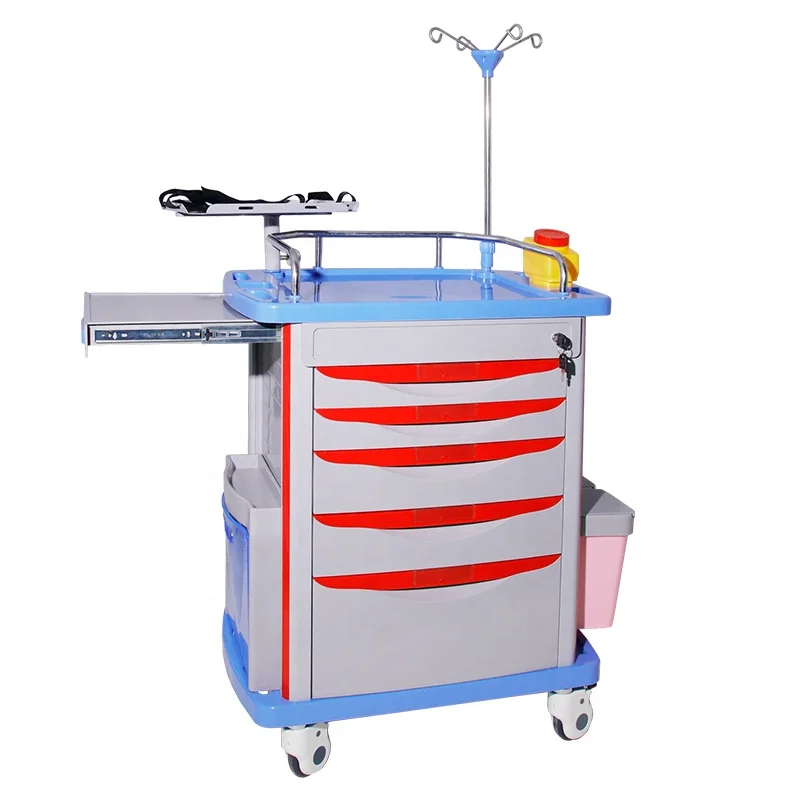 Mobile workstation movable  Medical Emergency  trolley for Hospital medical Bed