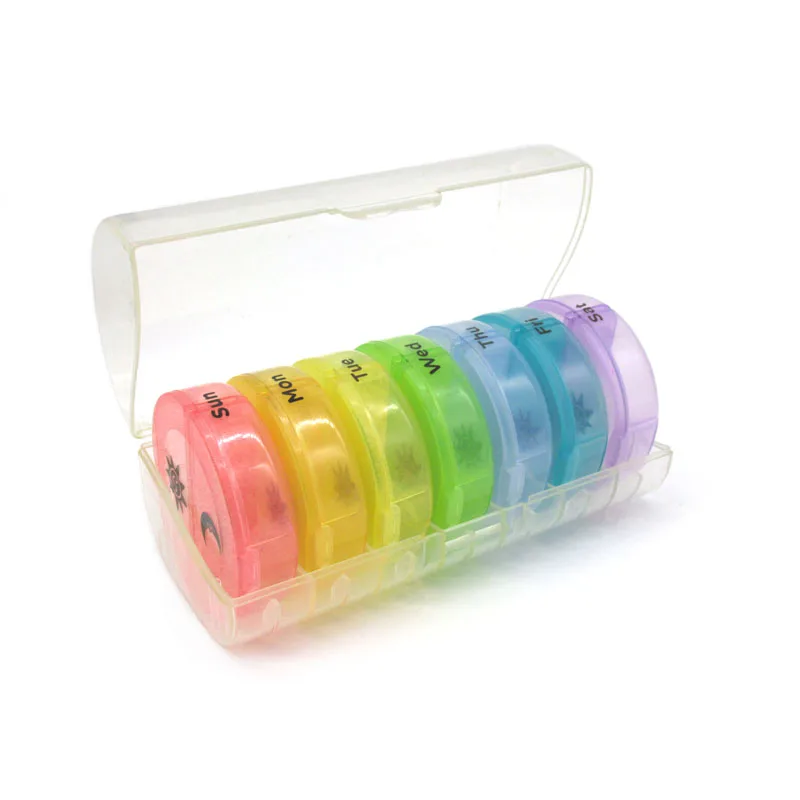 14-gird weekly Round Medicine Organizer 7 Day Container For Vitamin Fish Oils travel pill box cute mini pill storage case