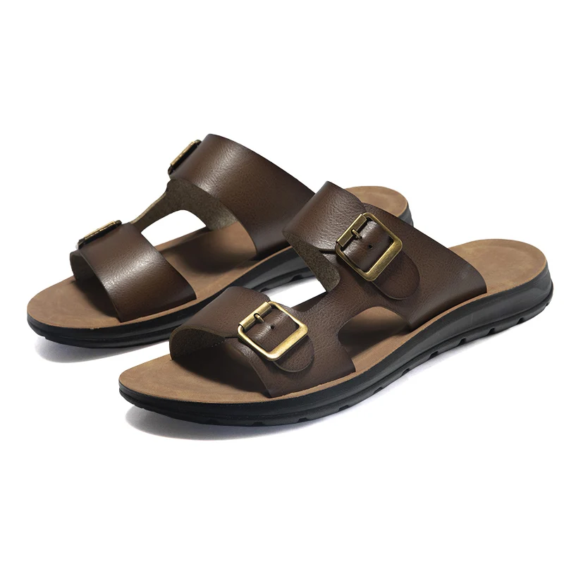 
Business casual flat bottomed designer Mens leather sandals genuine  (1600073909018)
