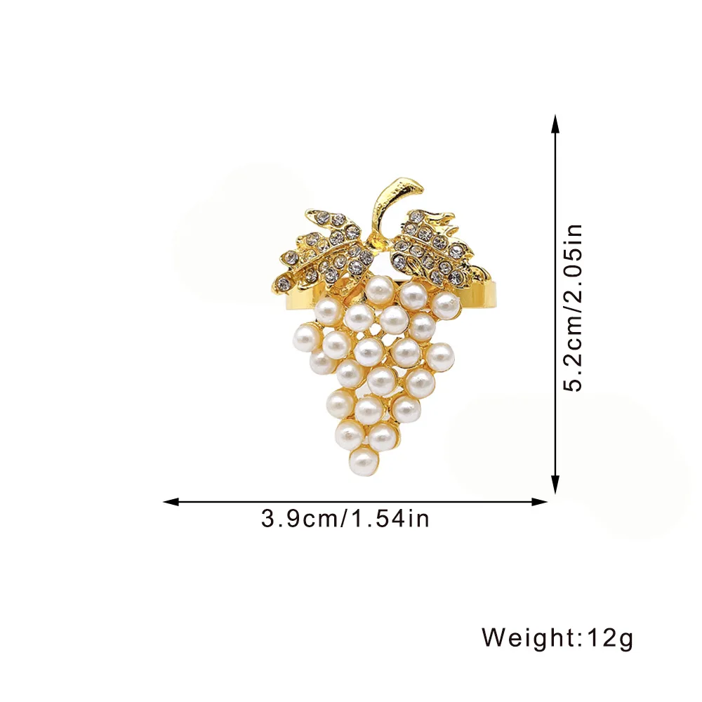 Gold Valentine Pearl Napkin Rings Serviette Buckles Creative Grape Napkin Holders Rings for Wedding Birthday Christmas