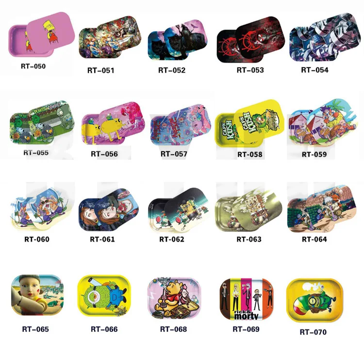 Vasprin Wholesale Custom Printed Portable Plain Small Metal Magnetic Lip Custom Rolling Tobbaco Tray