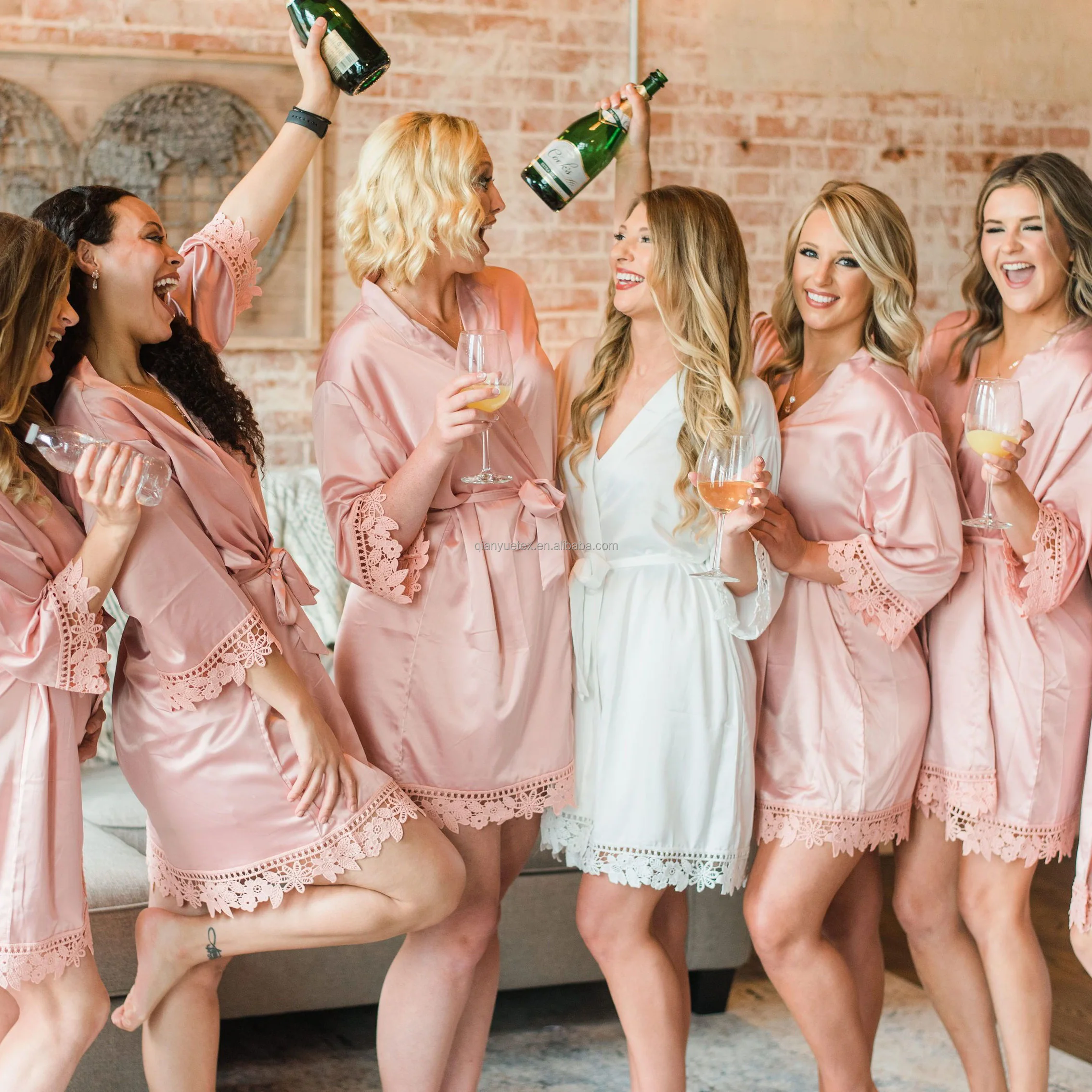 RTS 15 Colors Bridesmaid Robe Women Satin Bridal Robe With Lace Trim