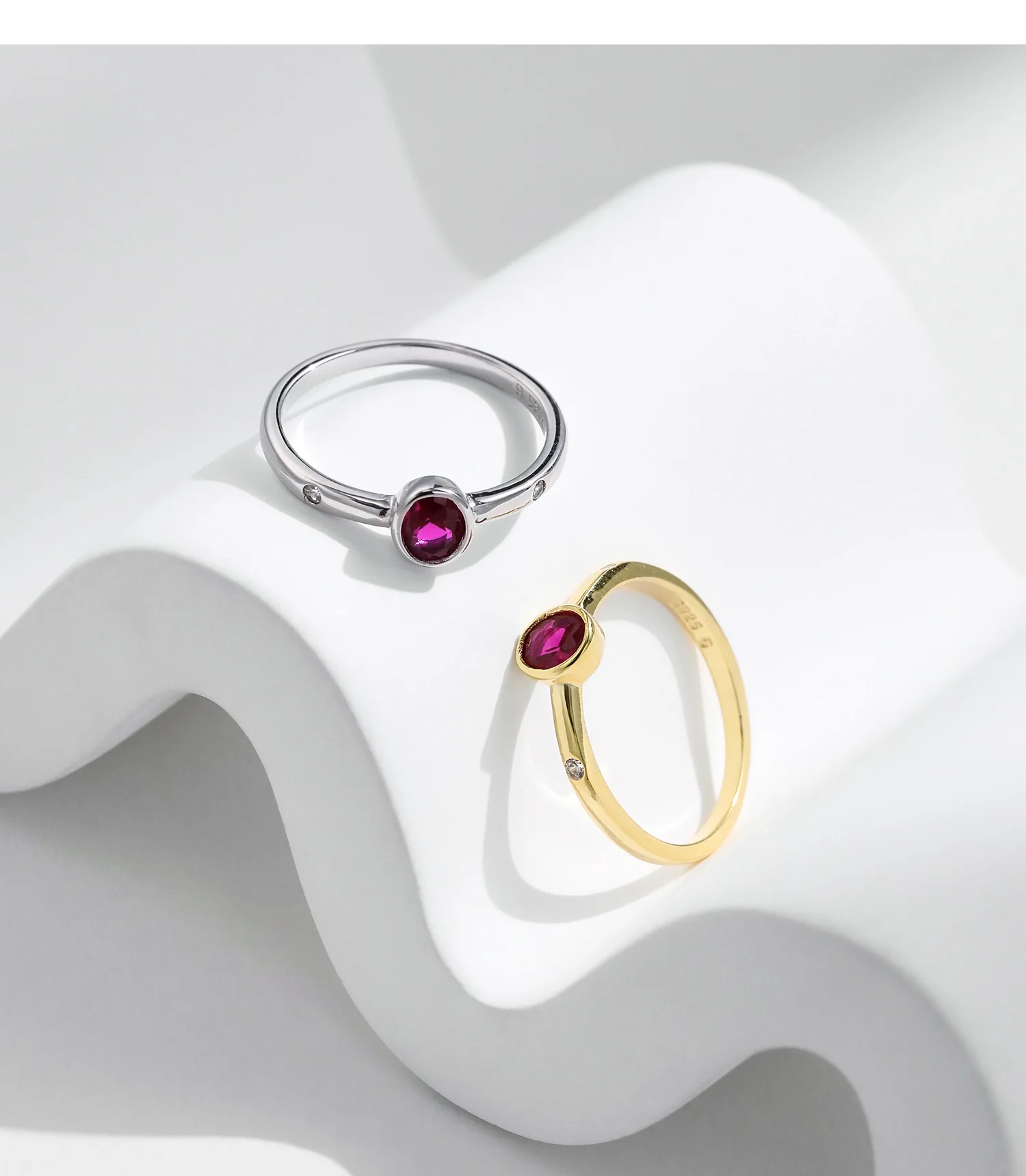 French classic retro simulation ruby ring 925 sterling silver gold-plated silver pigeon blood red zirconia eternity ring