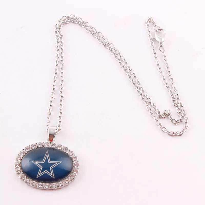 NFL 32 Team Dallas Cowboys Logo Oval Time Gemstone and Diamond Necklace New Design American Football Pendant Necklace