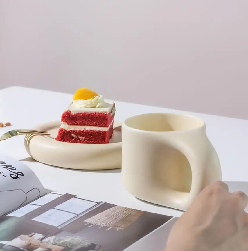 custom aesthetic coffee cups big hand creative cute ceramic handmade mug cup set with tray
