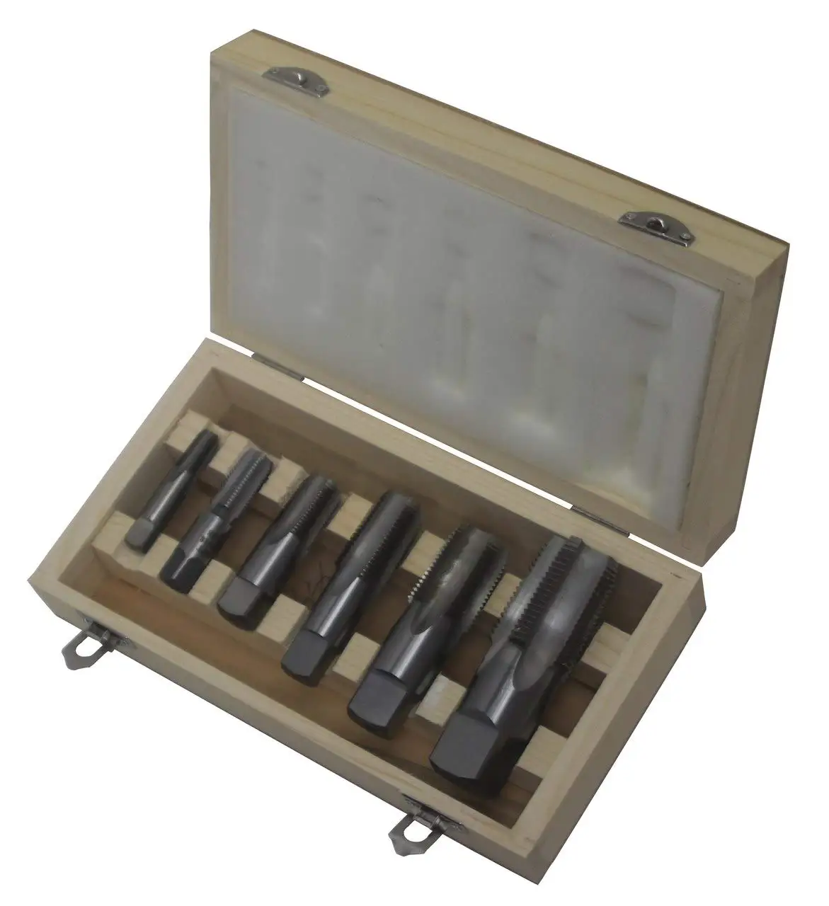 6 Piece NPT Pipe Tap Set in Wooden Case Carbon Steel DWT Series