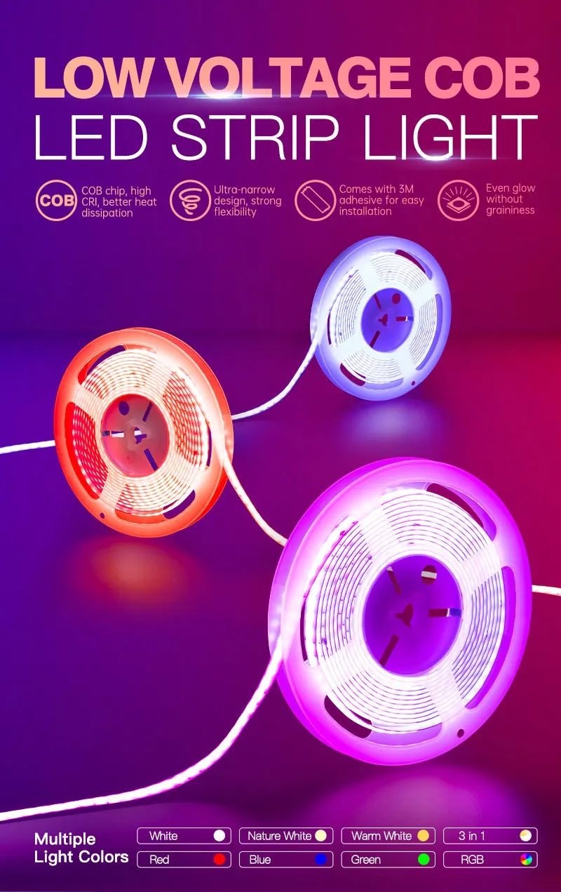 CCT zigbee RGB RGBW cob led strip light 24v 12V outdoor led strip light flexible waterproof led light strip with remote control
