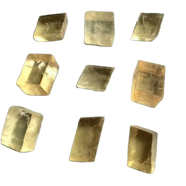High Quality Natural mineral calcite crystal clear golden transparent Iceland spar original stone  For Sale