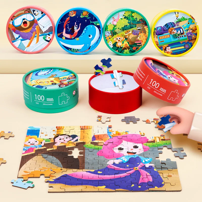 Children Interesting 100 pcs wooden paper puzzle cartoon animals princess gift patterns 3D jigsaw puzzle