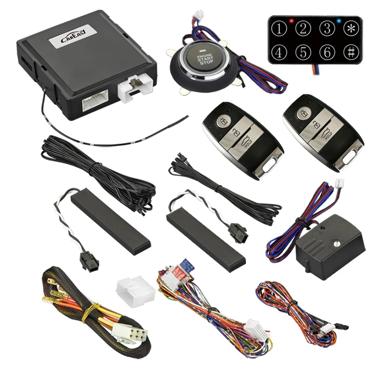Smart key PKE car alarm keyless push button start system with MTS mode for remote start of Manual Transmission vehicles