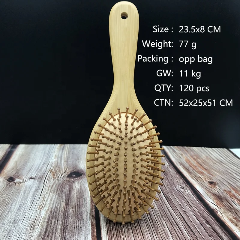 Custom Private Label Natural Wooden and Bamboo OEM Air Bag Comb Rubber Hair Brush Small Massage Brush