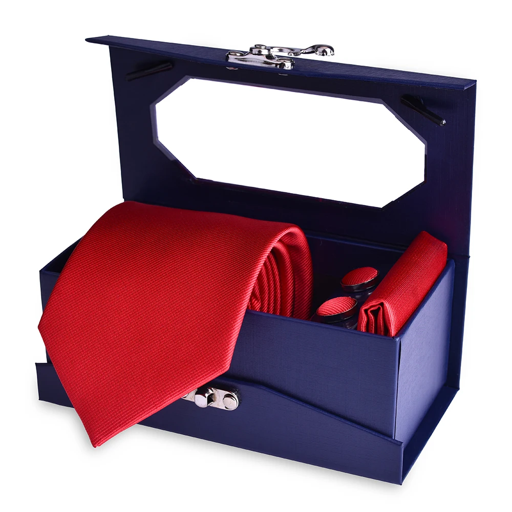 Mens 8cm Silk Tie Sets Gifts Necktie Mens with Pocket Square Box Men Ties and Hanky Set with Cufflinks for Wedding Business