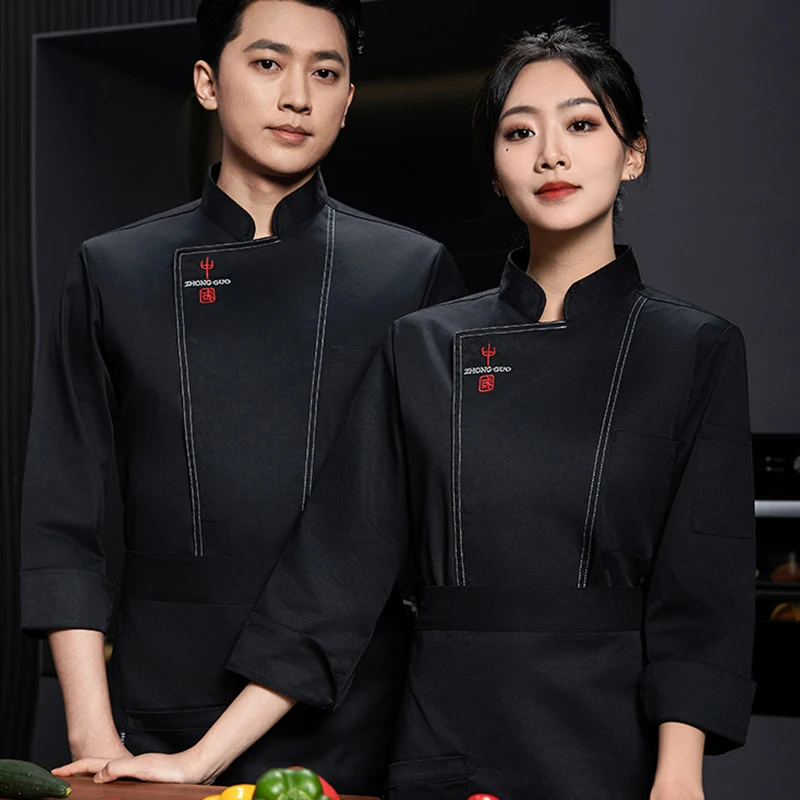 Cotton Chef Jacket Mao Mechanic Uniform Work Shirt Chef Coat Pattern Pictures Kitchen Cooking Waterproof Happy Chefs Uniforms