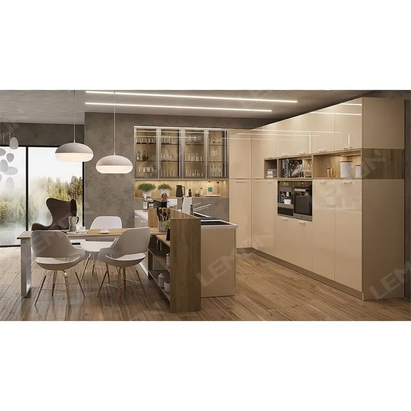 Modern Style Standard Engineering Moveable Office Linear Complete Set Modular Kitchen Smart Island Kitchen Cabinet