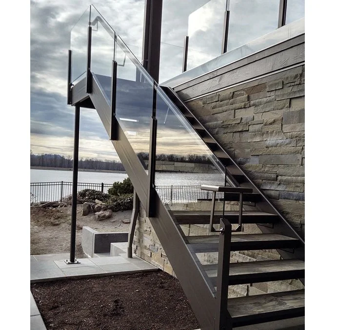 Outdoor metal fire escape staircase exterior prefab mild steel stair granite step exterior stairs