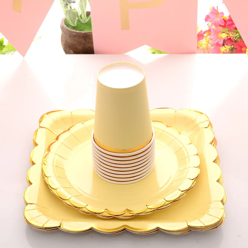 Napkin Cup and Paper Cake Plate Eco-friendly Kids Dinner Plate Sets Birthday Party Supplies Customized Logo Opp Bag Support 13g