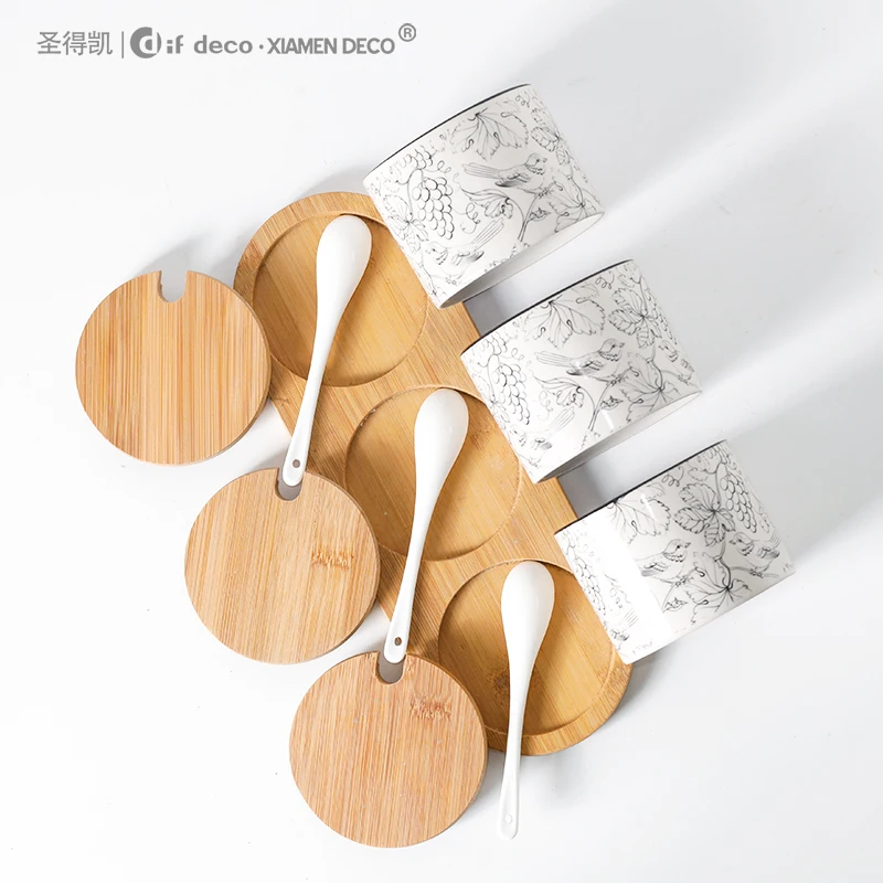 china wholesale food tea coffee sugar storage jars ceramic set kitchen with bamboo lid