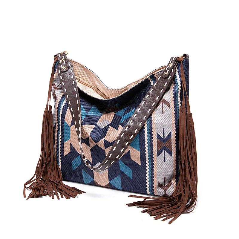 European and American retro Bohemian hand woven flowing silk cotton and linen shoulder bag