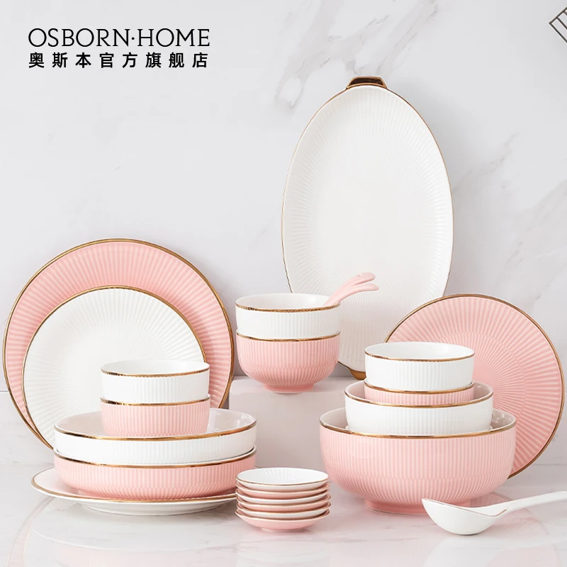 OSBORN China ceramics porcelain tableware dinnerware set with bowl spoon plate chopsticks