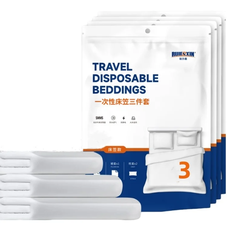 Disposable 3PCS 4PCS Non-woven Travel Bedding Set Duvet Covers Pillowcases King Size Disposable Bed Sheet Set For Hotel Trip