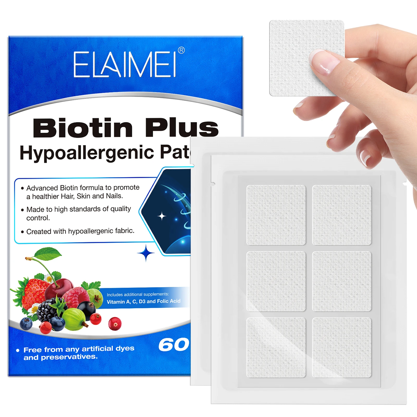 ELAIMEI Health Care Vitamin Supplement Patches High Quality Biotin Plus Hypoallergenic Topical Patches for Hair Skin and Nails