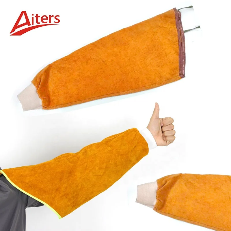 Elongated Welding Sleeve Cow Split Leather Safety Welding Arm Sleeves Cowhide Wear-resistant High-temperature