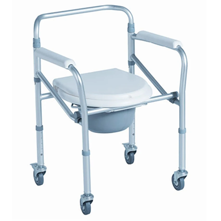 Factory direct sales shower chair for the elderly, mobile commode chair, folding commode chair with wheels