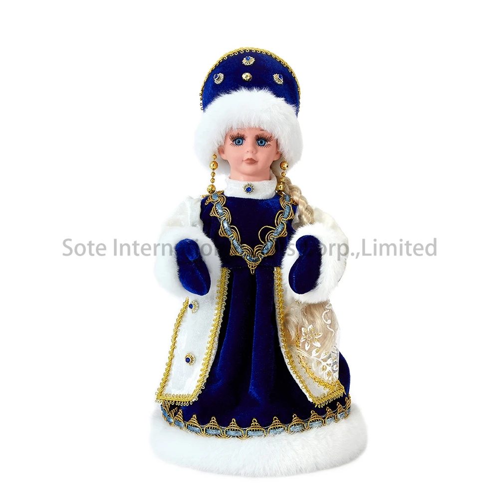 SOTE Handmade Blue White Russia Electric Snow Girl Plush Toy Standing Musical Dancing Snow Maiden Dolls Indoor Russian New Year