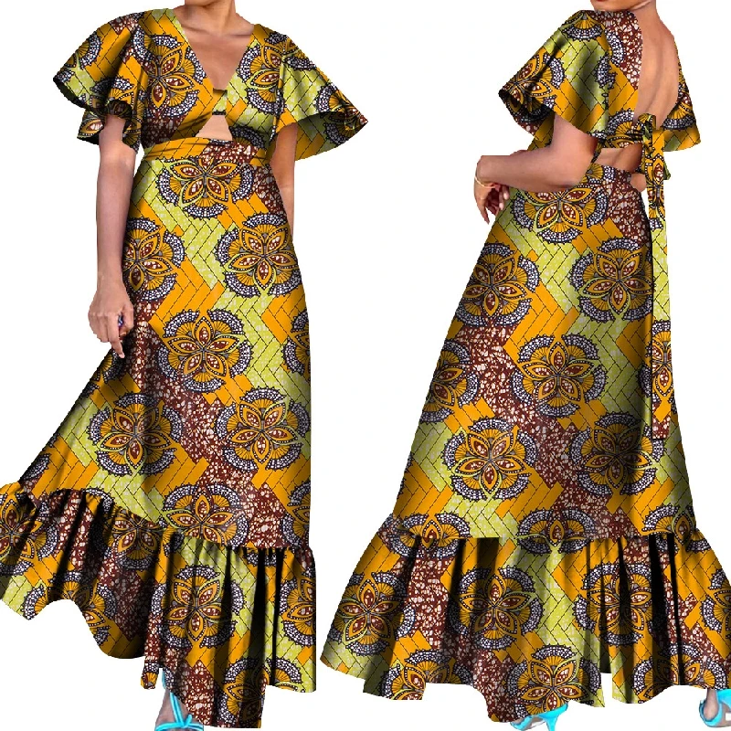2022 modern dashiki african thailand evening short sleeve hollowed-out hem designs ladies plus size  floor length