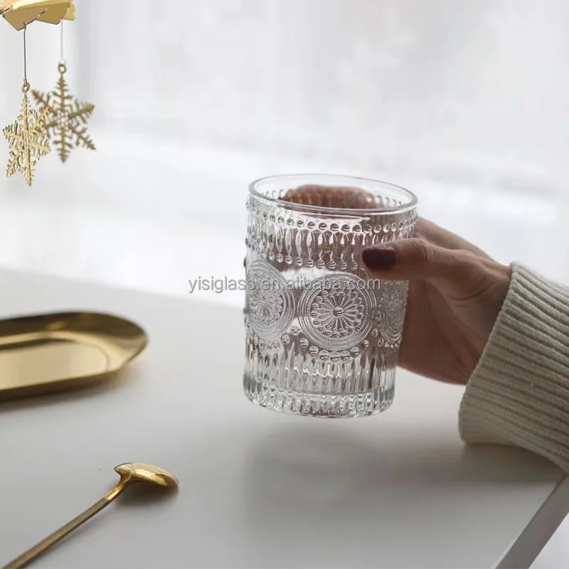 Drinking Glass Cups Ribbed Whisky Wine Glasses