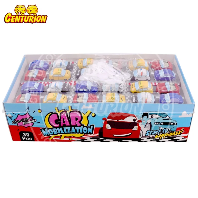 Wholesale new item 9 grams 4 in 1 cartoon mobilization car halal with biscuit ball surprise chocolate cup candy
