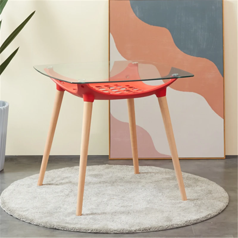 
Free sample cheap home furniture wholesale modern glass top square dining table with wood legs 