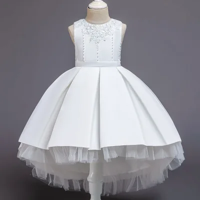 Little girl princess dress pettiskirt piano costumes trailing flower girl dress wedding satin mesh yarn show skirt