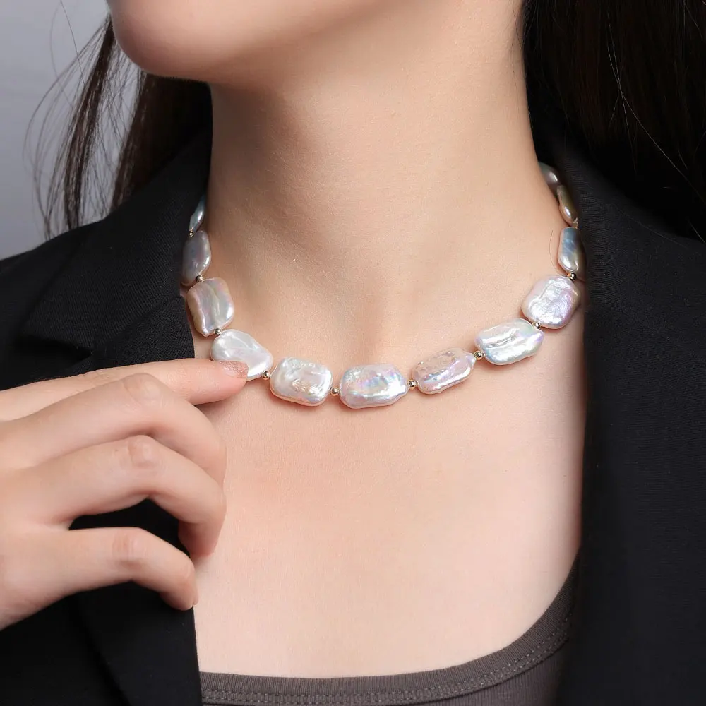 Designs Beaded Square Baroque Pearl Necklace Natural Freshwater Pearls Choker Necklaces For Women  Vintage Jewelry 2022