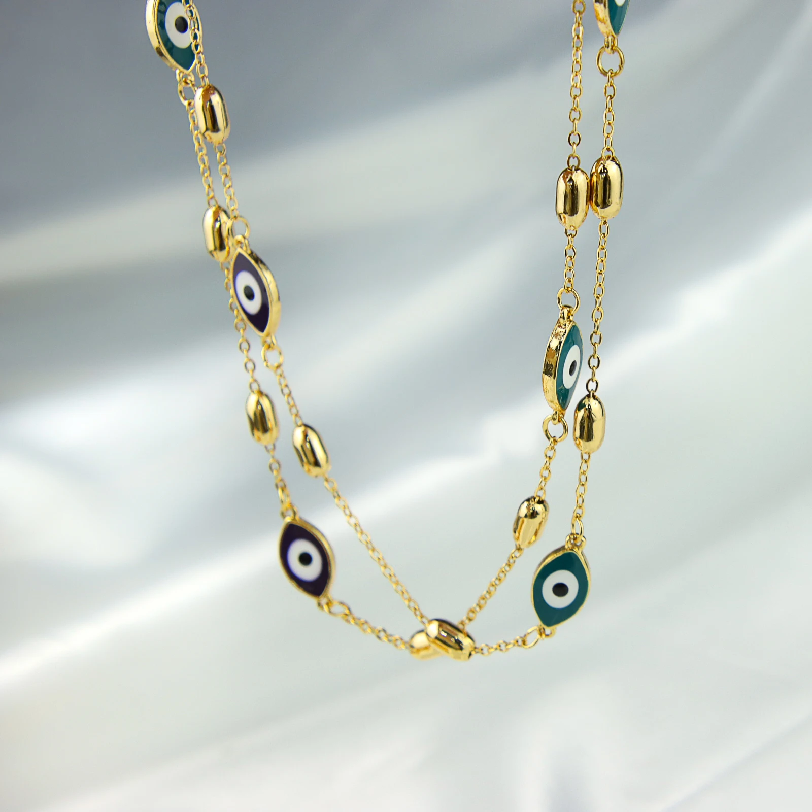 Wholesale Long Beaded Necklaces Colorful Eye Necklace Jewelry Gold Layered Necklace