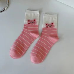 Funny cartoon rabbit strawberry sock breathable Cotton Japanese Korean socks custom logo OEM design pink lace crew socks
