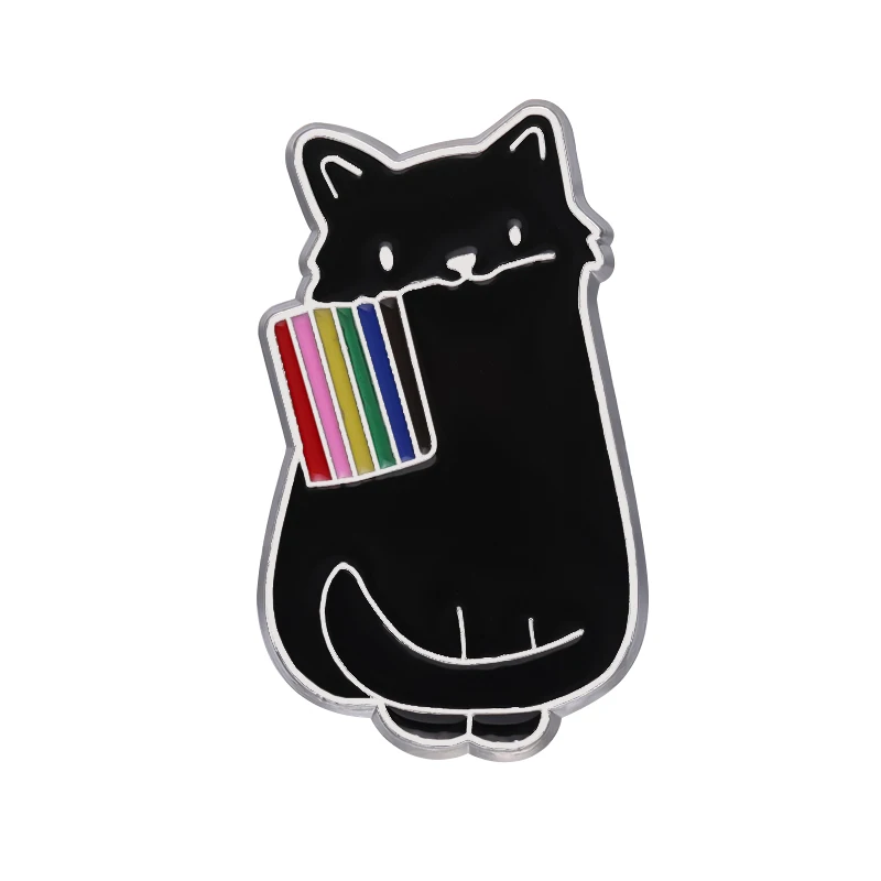 Cartoon Animal Jewelry Gift Custom Rainbow Flag Enamel Pins Black White Cat Pride Brooches Lapel Badges