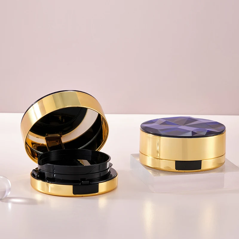 Cosmetic High Quality Round Gold Shiny Custom Logo Empty BB Cream Air Cushion Box Foundation Compact Case Container