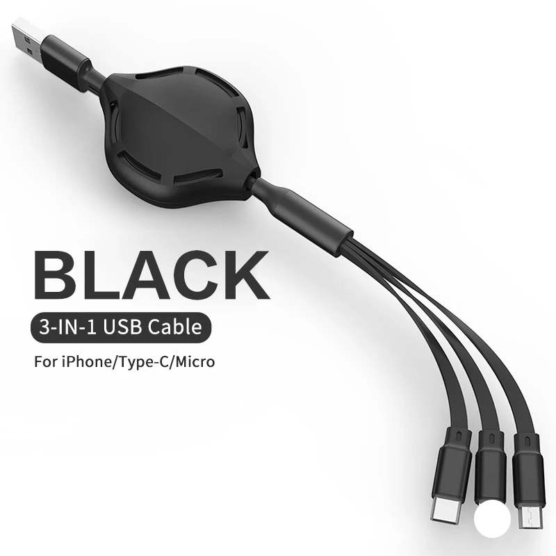 2021 Fashion HOT sale 3 in 1 Retractable cable type c charger cable for Android phone Micro usb c 8 pin cable for iphone