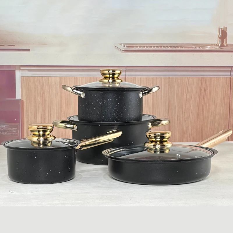 New kitchen stainless steel pot set cookware juego de ollas kitchenware set black soup pots and frying pans