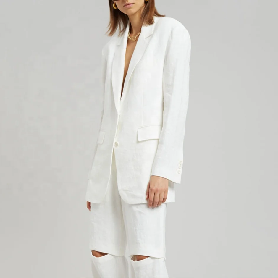 Relaxed Breathable Single Breasted Linen Blazer Ladies Blazers For Women