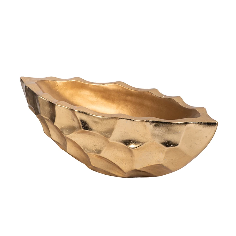 Boat Shape Decorative Bowl Luxury Gold Decor Vase Fiberglass Table Flower Bowl Vase