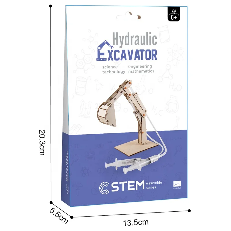 Newest 2Ch Diy Wood Excavator Kit Press Game Wooden Science Toy Stem Toys Educational for Kids
