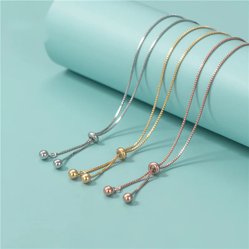 20 Inches Box Chain 925 Sterling Silver Box Chains With Silicone Beads Adjustable Length Necklace Accessories