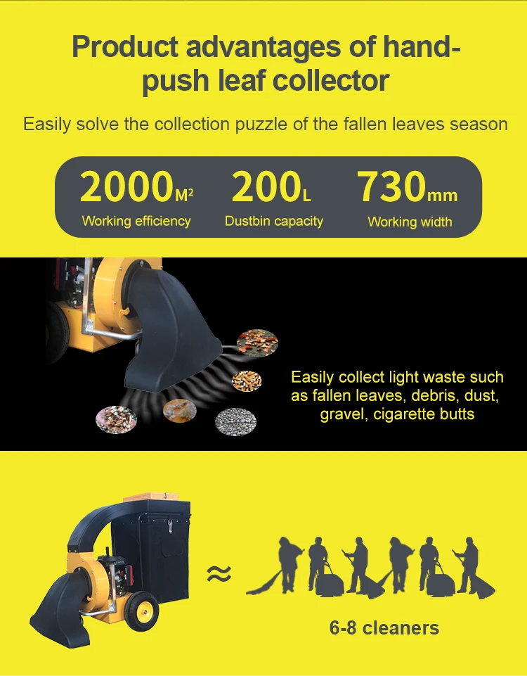 Clean Up Easy Petrol Walk Behind  Mobile  Vacuum Leaf Collector Chipper Machine for Lawn Garden Outdoor